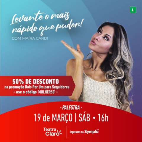 Maíra Cardi apresenta palestra no Teatro Claro Rio, em Copacabana